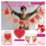 Tudomro Valentinefts Day Banners Burlap Red Heart Banner Garland Valentines Day Decorations with Bows for Wedding Anniversary Birthday Party Decorations Supplies