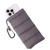 Lyreh Thermal Phone Pouch, Down Cotton Warm Phone Case Cover Bags Prevents Freezing and Overheating Protector Cellphone Pouch with Carabiner Ideal for Outdoor Camping Hiking Skiing (Grey)