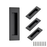 Ravinte 4 Pack Black Sliding Closet Door Handles Black Flush Pulls 4.72in Length Recessed Finger Pulls for Sliding Barn Door Sqaure Cabinet Pulls Stainless Steel