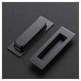 Ravinte 4 Pack Black Sliding Closet Door Handles Black Flush Pulls 4.72in Length Recessed Finger Pulls for Sliding Barn Door Sqaure Cabinet Pulls Stainless Steel