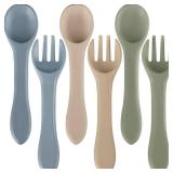 6 Pieces Silicone Baby Feeding Forks and Spoons Set Hot Safety First Stage Self Feeding Supplies Mini Kids Utensils for Over 6 Months Babies Boy Girl Toddlers First Foods (Neutral Color)