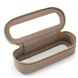 Aveniee Slim Clear Makeup Brush Bag, Small Cosmetic Brush Holder, Mini Toiletry Bag Travel Case for Women, Thin Make up Bags with Dual Zipper, Cute Travel Essentials Bag Organize - Taupe