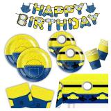 Zorpex Cartoon Mini Jeans Birthday Supplies, Cute Funny Yellow Blue Happy Birthday Tableware for Kid, Party Decoration Supplies with Banner, Tablecloth, Plate, Paper Cup, Napkin