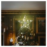 YEAHOME Christmas Tree Topper, Silver Glittered Hollow 5-Point Star Tree Topper for Christmas Tree Decorations, Lighted Wire Star with 20 LED Lights for Christmas Treetop, Xmas Tree Topper with Timer