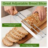 Adjustable Bread Slicer for Homemade Bread - Upgrade Manual Sourdough Bread Knife with Thickness Guide, Bread Bow Cutter with Stainless Steel Serrated Blade for Baguettes Bagels, Ideal Gift for Baker