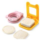 BLUE MUUMY 2 Pack Sandwich Cutters For Kids Lunch?Home DIY Roundand Square Crustless Sandwich Cutter, 3.7 Inches Sandwich Sealer for Breakfast Lunch, Pink and Yellow