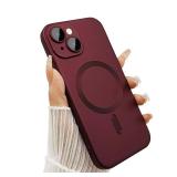 ankofave Magnetic case for iPhone 13 Phone Case for WomenMen, Matte Luxury Soft Metallic Luster Design with Camera Lens Protector, Compatible with Magsafe Case for iPhone 13 6.1\-Wine Redin