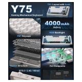 MIKIBY Y75 Gasket Wireless Mechanical Keyboard,75percent Hot-Swappable with Knob, Tri-Mode,Creamy Pre-lubed Milk Linear Switches and Doubleshot PBT Keycaps, RGB, WinMac (White and Blue)