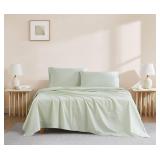 Linen Closet Organic 100percent Cotton Queen Sheet 4 Pcs Set, 18 Deep Pocket, Light Green | Lightweight, Eco-Friendly Cotton, Percale Softness, Durable and Breathable, Naturally Cooling | All Season