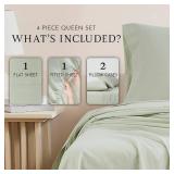 Linen Closet Organic 100percent Cotton Queen Sheet 4 Pcs Set, 18 Deep Pocket, Light Green | Lightweight, Eco-Friendly Cotton, Percale Softness, Durable and Breathable, Naturally Cooling | All Season