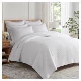 Levtex Home Cross Stitch Reversible FullQueen Quilt Set (88x92in) and 2 Pillow Shams (26x20in) - Stitch Texture - Bright White - Cotton FullQueen Size Quilt Bedding Set - Lightweight Soft Pre-Washed