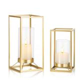 Staymoment Gold Lantern Decorative Indoor: Set of 2 Wedding Lanterns with Hurricane Glass Modern Candle Holder for Table Centerpiece Fireplace Mantles Kitchen