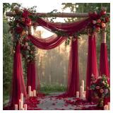 Wedding Arch Draping Fabric, 2 Panels Burgundy Sheer Backdrop Curtain Tulle Fabric Drapery for Arbor Wedding Archway Ceremony Party Ceiling Decor Backdrop