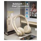 JIAMQISHI Wireless Headset with AI Noise Cancelling Microphone Bluetooth Headset - Bluetooth V5.2 Headphones with USB Dongle and Mic Mute for ComputerLaptopPCiPhoneAndroidCell PhonesZoom-Apricot