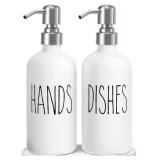 MOMEEMO Soap Dispenser for Kitchen Sink, White Soap Dispenser with Silver Metal Pump, Suitable for Kitchen Decor and Accessories. (White and Silver)