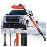 DooGooCoo [Upgrade] Ice Scraper and Extendable Snow Brush for Car Windshield [Military-Grade Sturdy] - 360° Pivoting Brush Head with Silicone Grip for Effortless One-Swipe Clean on Auto (Large)