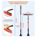 DooGooCoo [Upgrade] Ice Scraper and Extendable Snow Brush for Car Windshield [Military-Grade Sturdy] - 360° Pivoting Brush Head with Silicone Grip for Effortless One-Swipe Clean on Auto (Large)