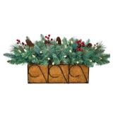 Assilyraft 26\ Pre-Lit Christmas Tabletop Decoration  Blue Spruce Centerpiece with Pine Cones, Red Berries, 40 Dual-Color LED Lights with Timer, Battery Operated, Window Box Indoor Outdoor Xmas Deco