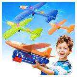 Fuwidvia 3 Pack Airplane Launcher Toys, 13.2ftft LED Foam Glider Plane Toy for Boys, 2 Flight Modes Outdoor Flying Toys Birthday Gifts for Boys Girls 4 5 6 7 8 9 10 11 12 Year Old (BlueandGreenandOran