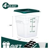 BIEAMA 4 Pack Food Storage Containers with Lids, 4 Quart Square Commercial Food Containers, NSF, Polycarbonate, Clear