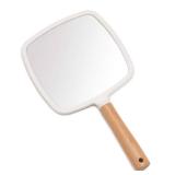 YEAKE Hand Held Mirror with Handle for Makeup,Small Cute Wood Hand Mirror for Shaving with Hole Hanging Single-Sided Portable Travel Vanity Mirror for MenandWomen(Square)