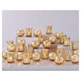 DEVI 48PCS Assorted Gold Votive Candle Holders Bluk, Gold Wedding Decorations, Mercury Glass Candle Holder for Tea Lights, Christmas Party Diwali Centerpieces for Table, Wedding Party Supplies