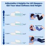 LOFE Adjustable Thin Memory Foam Pillow - 4 Heights from 1.2 to 4.8in, Cervical Pillow for Neck Pain Relief, CertiPUR-US Neck Support Pillow for Side Sleepers, BackStomach Sleepers, a Removable Cover