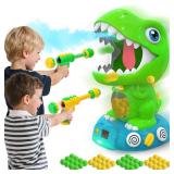 EagleStone Movable Dinosaur Shooting Toys for Kids 5-7 with Spraying, Electronic Target Game Toy with 2 Pump Guns, 48 Foam Balls, Party Favor Christmas Toys with Score Record, Sound