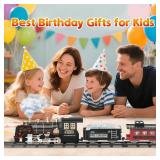 JQ JUQU Remote Control Train Set for Kids Ages 3-12 - Electric Steam Toy Train with Smoke, Lights and Sounds, Battery Operated Model Train with Tracks for Indoor Play and Holiday Decor