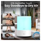 Everlasting Comfort 2.5L Top Fill Humidifier for Bedroom  Quiet, Easy to Fill and Clean, 24HR Runtime, Night Lights, Timer, Ultrasonic Cool Mist, Auto Shut-Off, Essential Oil Diffuser - White
