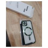 Misea Magnetic for iPhone 15 Case Compatible with MagSafe [Never Yellowing] [Military Grade Drop Protection] Full Camera Lens Protector Plating Soft Clear Phone Case for Women, Green