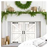 Maasechs Fireplace Draft Cover for Winter Indoor Fireplace Blanket for Heat Loss Rustic Wooden Door Pattern Draft Stopper with Hook for Inside Insulated(White,39 x 32 Inch)