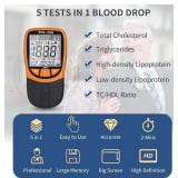 Official Blood Total Cholesterol Test Kit, 5 in 1 Triglycerides Test Kit Professional Grade Quick Blood Lipid Analysis Meter with 10 Cholesterol Test Strips for Home use
