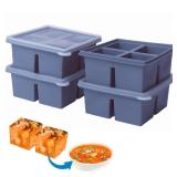 12 Cup Silicone Freezer Tray With Lid - Silicone Freezer Molds 4-Pack For meal prep and freezing of various sauces and other dishes, makes 16 perfect 12 cup portions cubes (Blue 4 Pack)