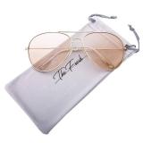 The Fresh Classic Metal Frame Light Color Lens XL Oversized Aviator Sunglasses with Gift Box (4-Glod, Brown)