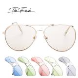 The Fresh Classic Metal Frame Light Color Lens XL Oversized Aviator Sunglasses with Gift Box (4-Glod, Brown)