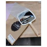 YEAKE Hand Held Mirror with Handle for Makeup,Small Cute Wood Hand Mirror for Shaving with Hole Hanging Single-Sided Portable Travel Vanity Mirror for MenandWomen(Square)