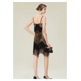 BABEYOND Womenfts 1920s Flapper Dress V Neck Slip Dress Roaring 20s Great Gatsby Dress for Party (Black Gold, M)