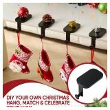 CaliDecor 4 Pack Christmas Stocking Holders for Mantle, Metal Black Heavy Duty Fireplace Stocking Hangers Christmas Hooks Ornaments for Counter Tables Window Mantle Decoration