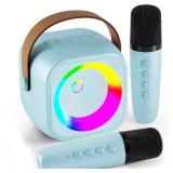 Karaoke Machine, Portable Bluetooth Speaker with 2 Wireless Microphones for Kids, Karaoke Toys Gifts Toys for Girls Boys Family Home Party (Blue)