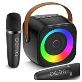 Mini Karaoke Machine, Portable Bluetooth Speaker with 2 Wireless Microphones for Kids and Adults, Karaoke Microphone with LED Lights, Gifts for Girls and Boys