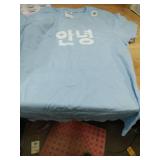 Annyeong Hello Written in Korean Hangul South Korea Hi T-Shirt in blue