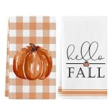 Siilues Fall Kitchen Towels Set of 2,18x26 Inch Pumpkin Hand Towels Hello Fall Decorations for Home Seasonal Autumn Thanksgiving Home Kitchen Decor Dishcloth