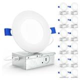 Sunco 12 Pack 4 Inch LED Recessed Lights, Slim Canless Ceiling Lighting, 650 LM, 10W (60W Equivalent), 3000K Warm White, Dimmable, Wafer Thin, Ultra Thin with Junction Box ETL.