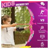 TWFRIC 2 Pack Bow and Arrow for Kids Sports and Outdoor Play Toys Archery Set with LED Light Up 16 Arrows 1 Standing Target 2 Quiver Indoor Outdoors Toy for Age 3-12 Year Old Boy Girl Gift (Pink)