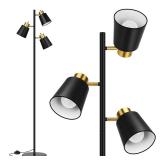 QiMH Tree Floor Lamps for Living Room, 67\ Modern Standing Floor Lamp with 3 LED Bulb, Industrial Tall Lamp Reading Lighting for Bedroom Study Office Decor, 3 Rotatable Light Heads, Black Goldin