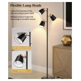 QiMH Tree Floor Lamps for Living Room, 67\ Modern Standing Floor Lamp with 3 LED Bulb, Industrial Tall Lamp Reading Lighting for Bedroom Study Office Decor, 3 Rotatable Light Heads, Black Goldin