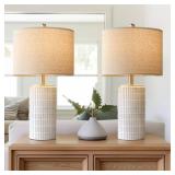 PoKat 23\ Modern Ceramic Table Lamp Set of 2 for Living Room White Desk Lamps for Bedroom Farmhouse Bedside Nightstand Lamp House Warming Gifts New Home Decor End Table Lamps Gifts for Women Mom Beige