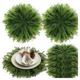 Teenyyou 6 Pcs Christmas Placemats Set 15 Inch Large Greenery Placemats Round Norfolk Pine Place Mats Artificial Xmas Washable Winter Table Decoration for Holiday Party Dining (Norfolk Pine, Green)
