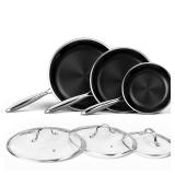 Innerwell Nonstick Titanium Ceramics Stainless Steel Frying Pan Set, 6 Pieces Nonstick Honeycomb Stainless Steel Frying Pan Set, Non Stick Egg Omelet Cooking Pan Set, Induction Compatible, PFAS Free